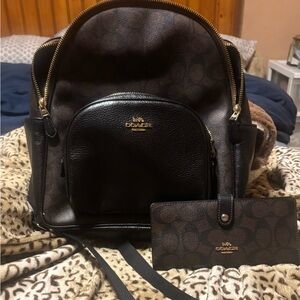 Coach Brown Signature Mini Backpack with Matching Wallet